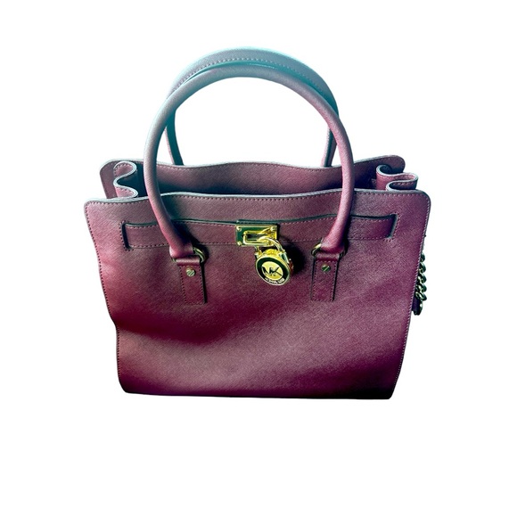 Michael Kors Large Merlot Hamilton Traveler Saffiano Leather Tote Bag - Picture 14 of 15